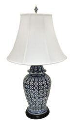 Royal Designs Oriental Blue and White Hand Painted Mosaic Pattern Crackle Porcelain Table Lamp - 22" - Image 2