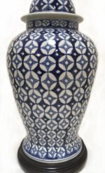 Royal Designs Oriental Blue and White Hand Painted Mosaic Pattern Crackle Porcelain Table Lamp - 22" - Image 4