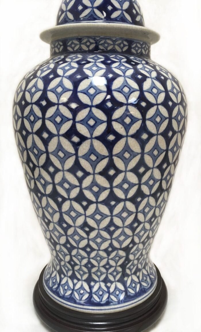 Royal Designs Oriental Blue and White Hand Painted Mosaic Pattern Crackle Porcelain Table Lamp - 22" - Image 4