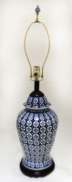 Royal Designs Oriental Blue and White Hand Painted Mosaic Pattern Crackle Porcelain Table Lamp - 22" - Image 3