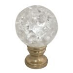 Crystal Ball with Crackle Texture K9 Crystal Lamp Finial for Lamp Shade Polished Brass Base - 2 Sizes