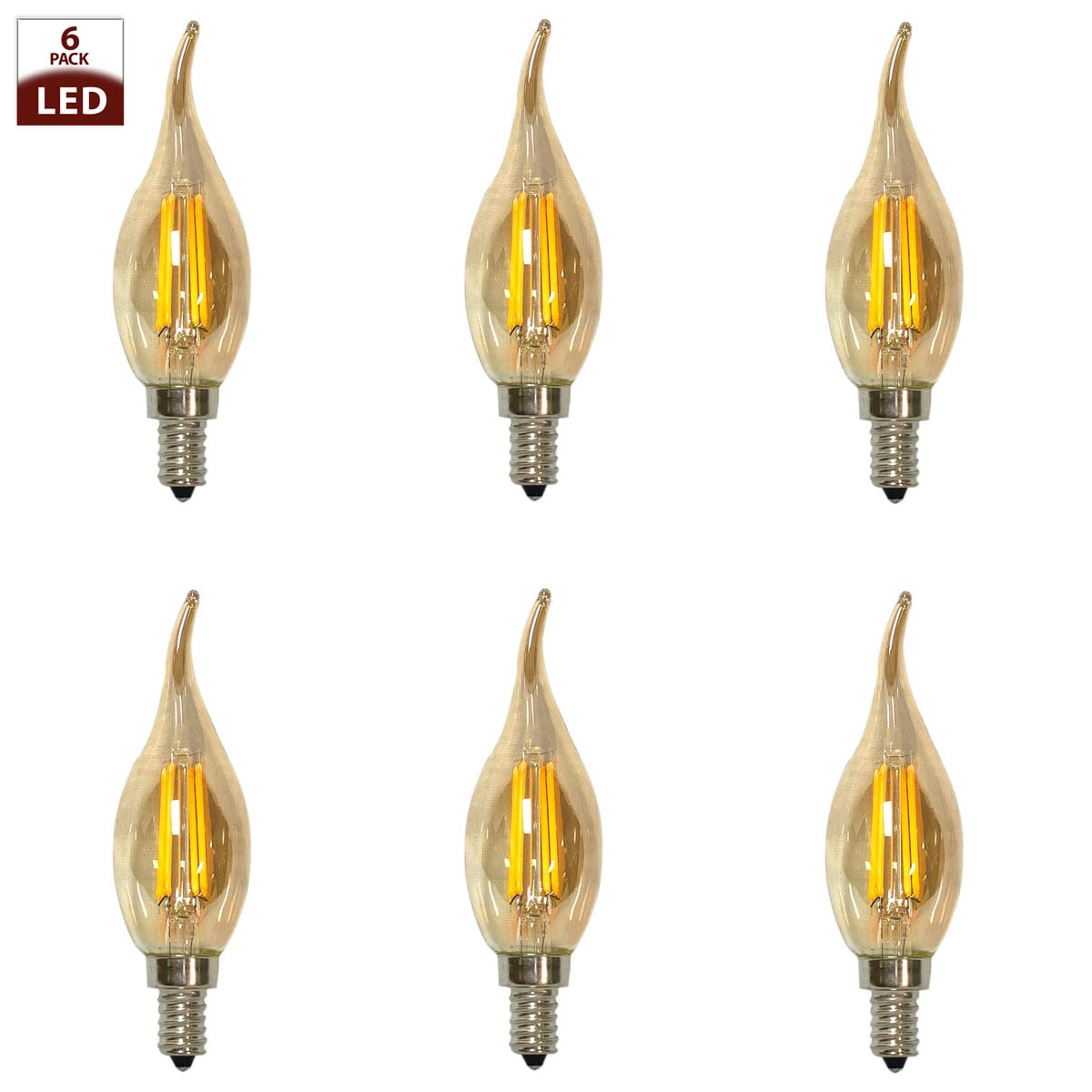 Royal Designs 6 Pack Decorative Tinted Indoor or Outdoor Candelabra E12 