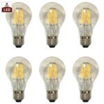 Royal Designs 6 Pack Decorative Clear Indoor or Outdoor A60 Edison E26 Medium Base Dimmable LED Light Bulbs