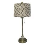 28" Crystal Buffet Lamp with Eggshell and Black Moroccan Print Shallow Drum Hardback Lamp Shade
