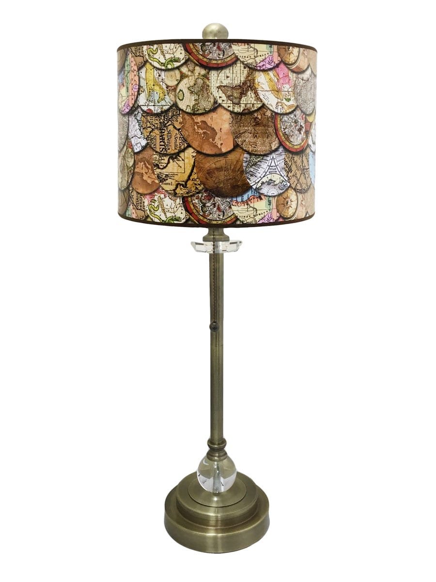 28" Crystal Table Lamp with Vintage Old World Maps Design Hardback Lamp