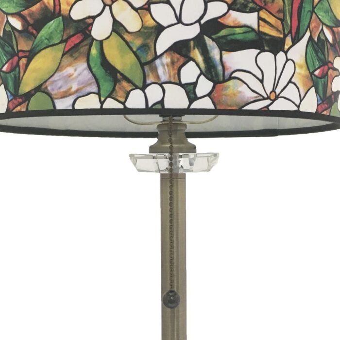 28" Crystal Table Lamp with Magnolia Stained Glass Design Hardback Lamp Shade - Image 2