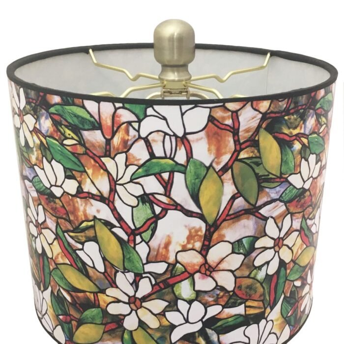 28" Crystal Table Lamp with Magnolia Stained Glass Design Hardback Lamp Shade - Image 4