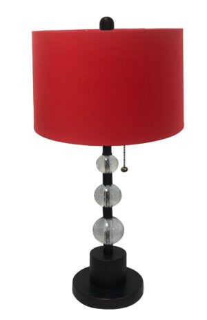 Set Of 2 Oil Rubbed Bronze Lamps With Crystal Ball Accents And Red Shallow Drum Hardback Lamp Shade Royallampshades