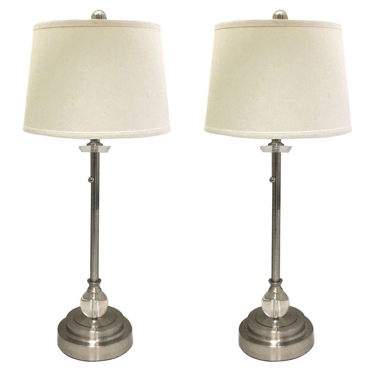 Set Of 2 Brushed Nickel Buffet Lamps, Linen Lamp Shades Table Lamps