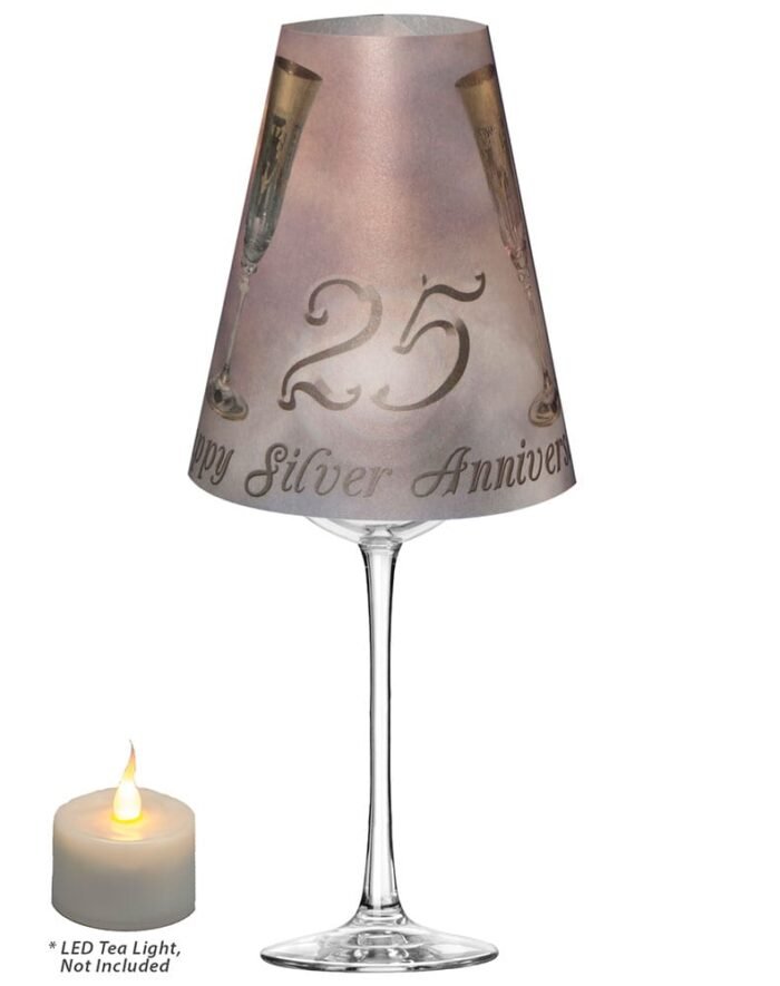Royal Designs 25th Silver Anniversary Vellum Paper Wine Glass Tea Light Shade - Party Centerpiece - Set of 20 - Image 2