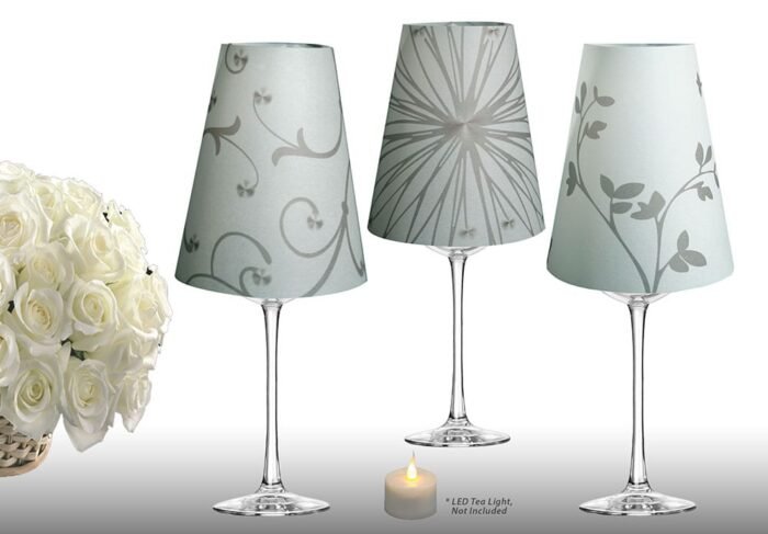 Royal Designs Flower Silhouette Vellum Paper Wine Glass Tea Light Lamp Shade - Party Centerpiece - Set of 6 - Image 2