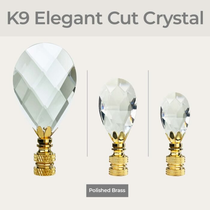 Diamond Swiss Cut Clear K9 Crystal 3 Inch Lamp Finial for Lamp Shade, Polished Brass Base, Multiple Sizes - Image 5