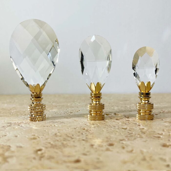 Diamond Swiss Cut Clear K9 Crystal 3 Inch Lamp Finial for Lamp Shade, Polished Brass Base, Multiple Sizes - Image 2