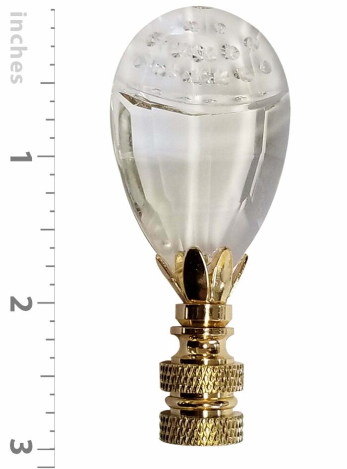 Balloon Shape with Top Design 3 Inch Clear Faceted Crystal Lamp Finial, Polished Brass Base - Image 3