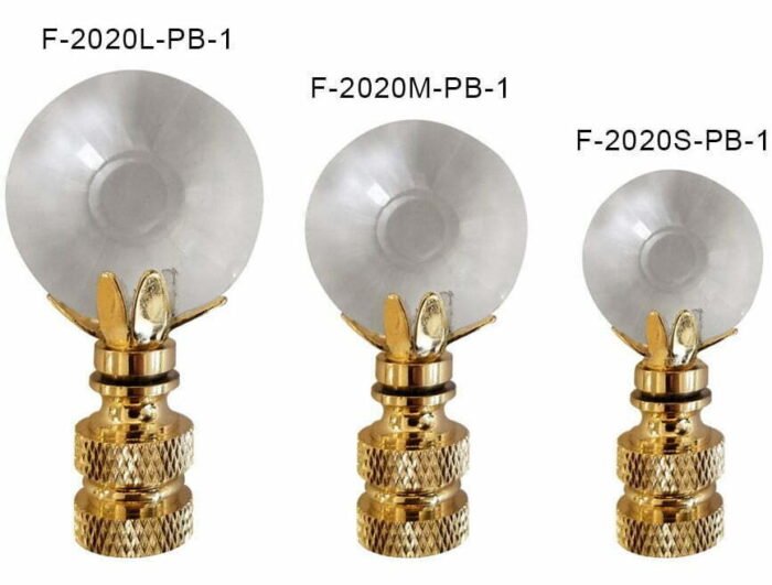 Sun Cut Round 2.5" Lamp Finial Clear Faceted Crystal with Polished Brass Base - Small, Medium or Large - Image 3