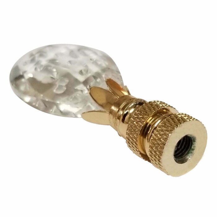 Balloon Shaped with Dot Design Lamp Finial 2.75" Clear Faceted Crystal with Polished Brass Base - Image 2