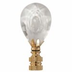 Center Cut Design Lamp Finial Clear Faceted Crystal with Polished Brass Base, Medium or Large