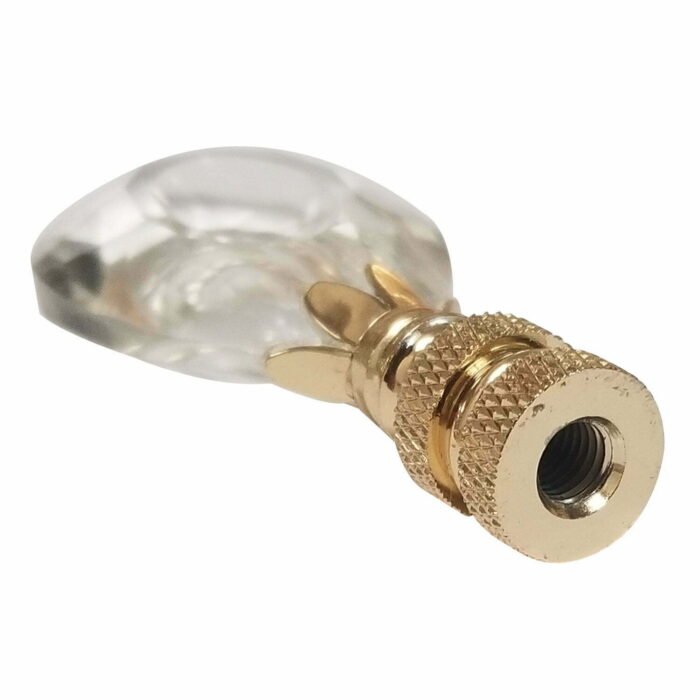 Center Cut Design Lamp Finial Clear Faceted Crystal with Polished Brass Base, Medium or Large - Image 2