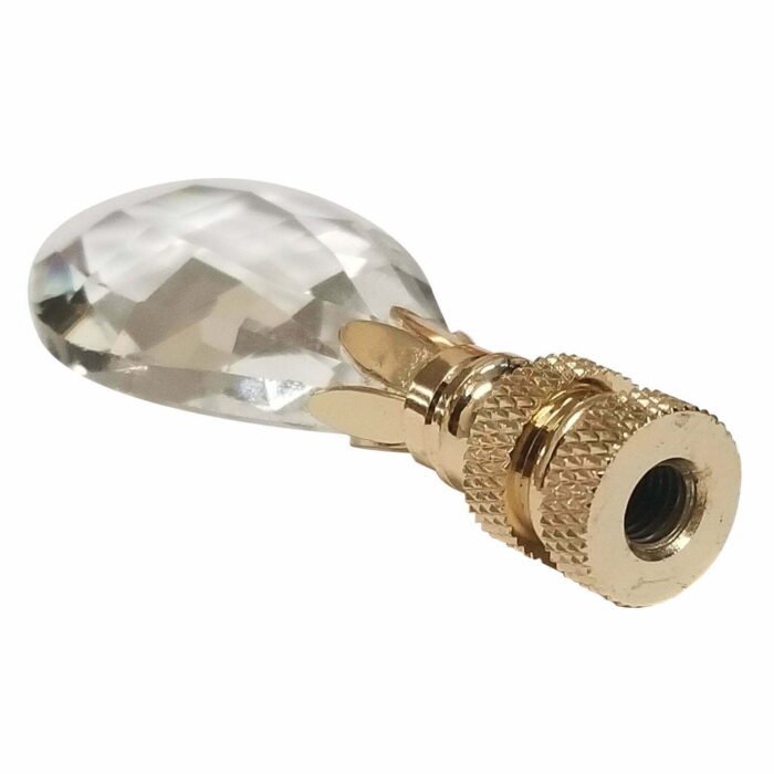 Simple Balloon Design Lamp Finial 2.75" Medium Clear Faceted Crystal with Polished Brass Base - Image 2