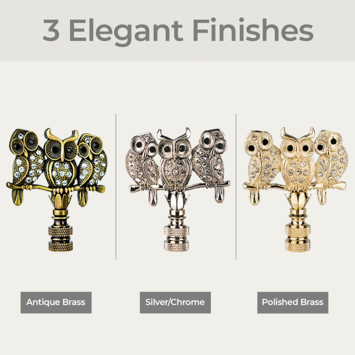 Royal Designs, Inc. Rhinestone Owl Trio Finial for Lamp Shade - Image 3
