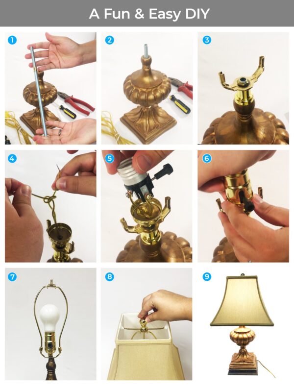 Gold Make-A-Lamp Kit With All Parts & Instructions for DIY Lamp Repair