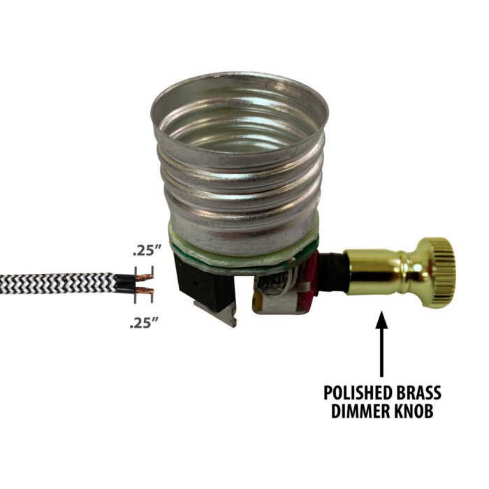 Royal Designs, Inc. Dimmer Lamp Socket, Paper Insulator E26 Medium Base Incandescent or Dimmable LED Compatible, Vintage Turn Knob - Image 3