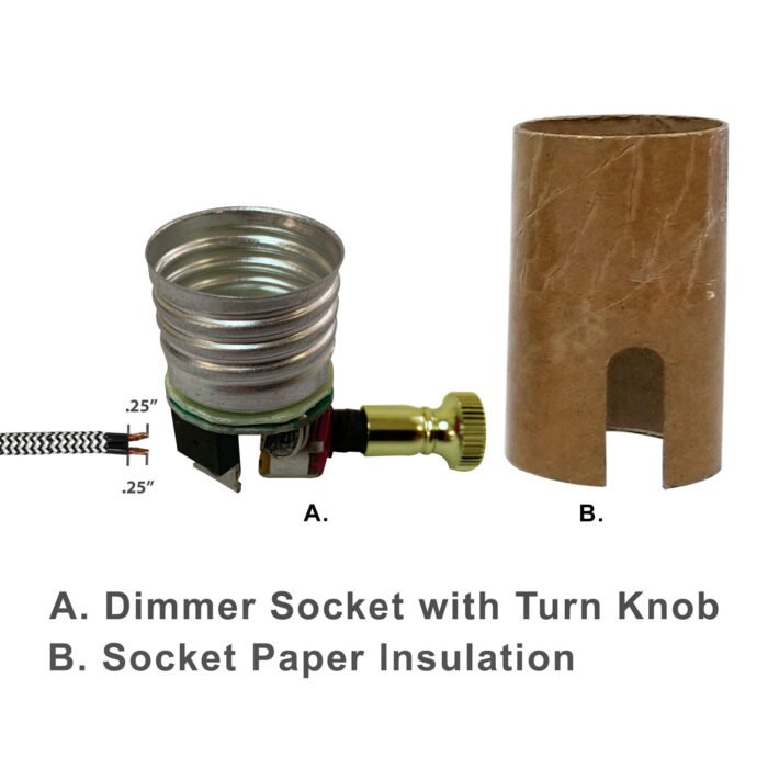 Royal Designs, Inc. Dimmer Lamp Socket, Paper Insulator E26 Medium Base Incandescent or Dimmable LED Compatible, Vintage Turn Knob - Image 2