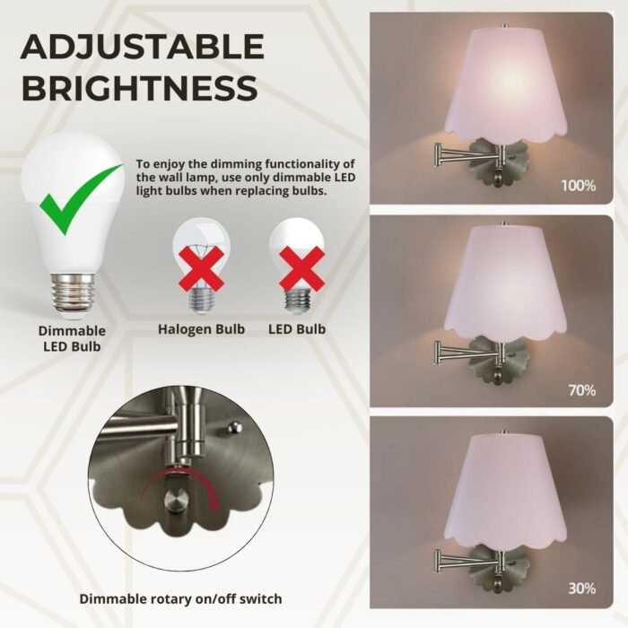 Set of 2 Scalloped Swing-Arm Dimmable Wall Lamp with Avilon Shade - Image 6